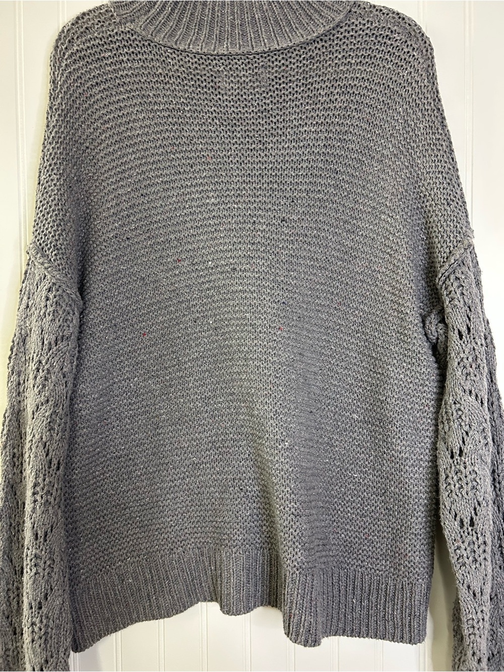 Universal Thread Gray Mock Neck Sweater with Lace-Textured Sleeves Size XL - Picture 2 of 7